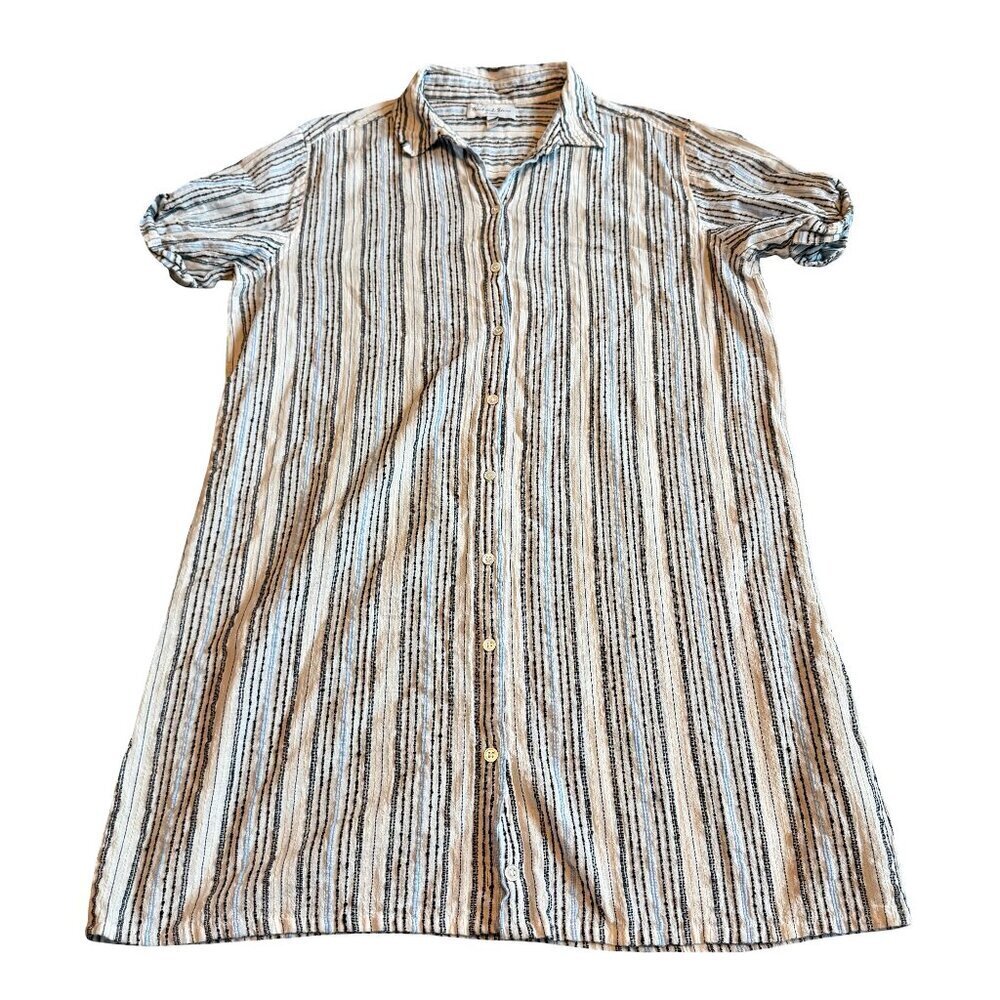 Michael Stars Blue White Stripe Button-Down Shirt Dress Short Sleeve Size Medium